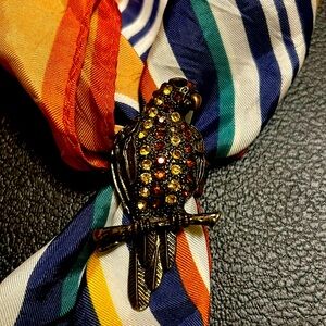 Vintage rhinestone Hawk parrot scarf holder pin ring